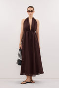SAMMI BURNT CHOC RAMIE MIDI DRESS