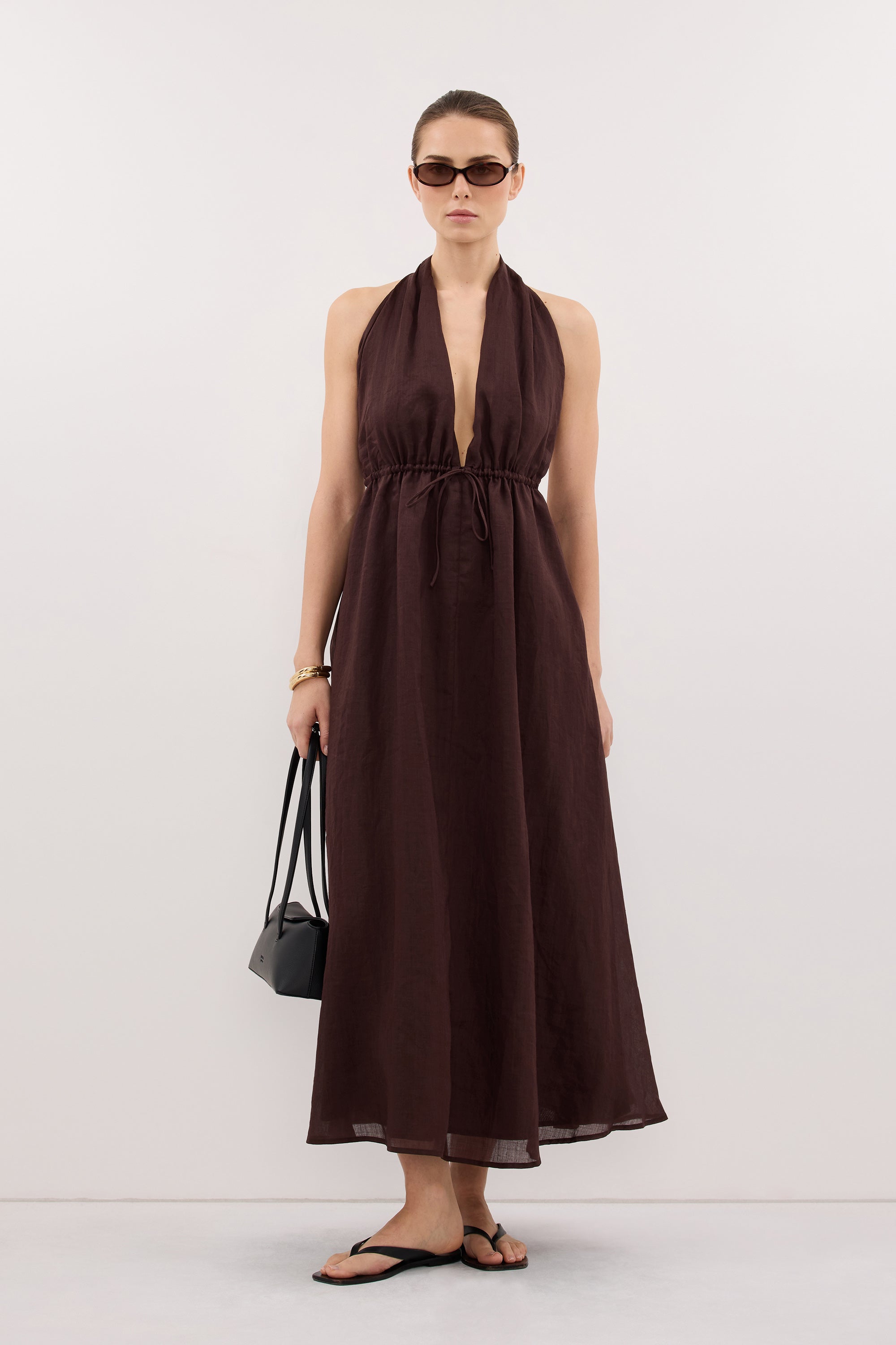 SAMMI BURNT CHOC RAMIE MIDI DRESS
