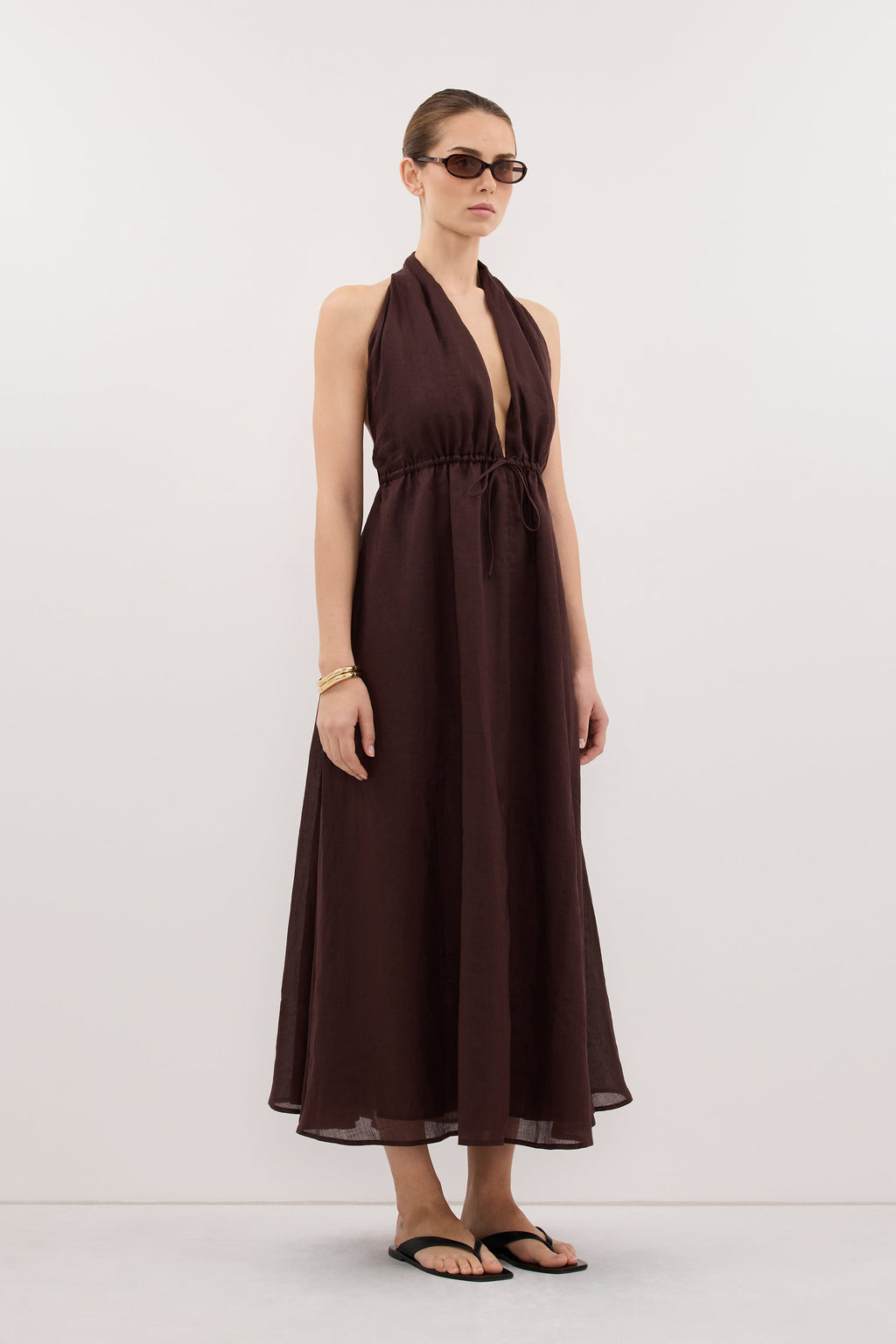 SAMMI BURNT CHOC RAMIE MIDI DRESS