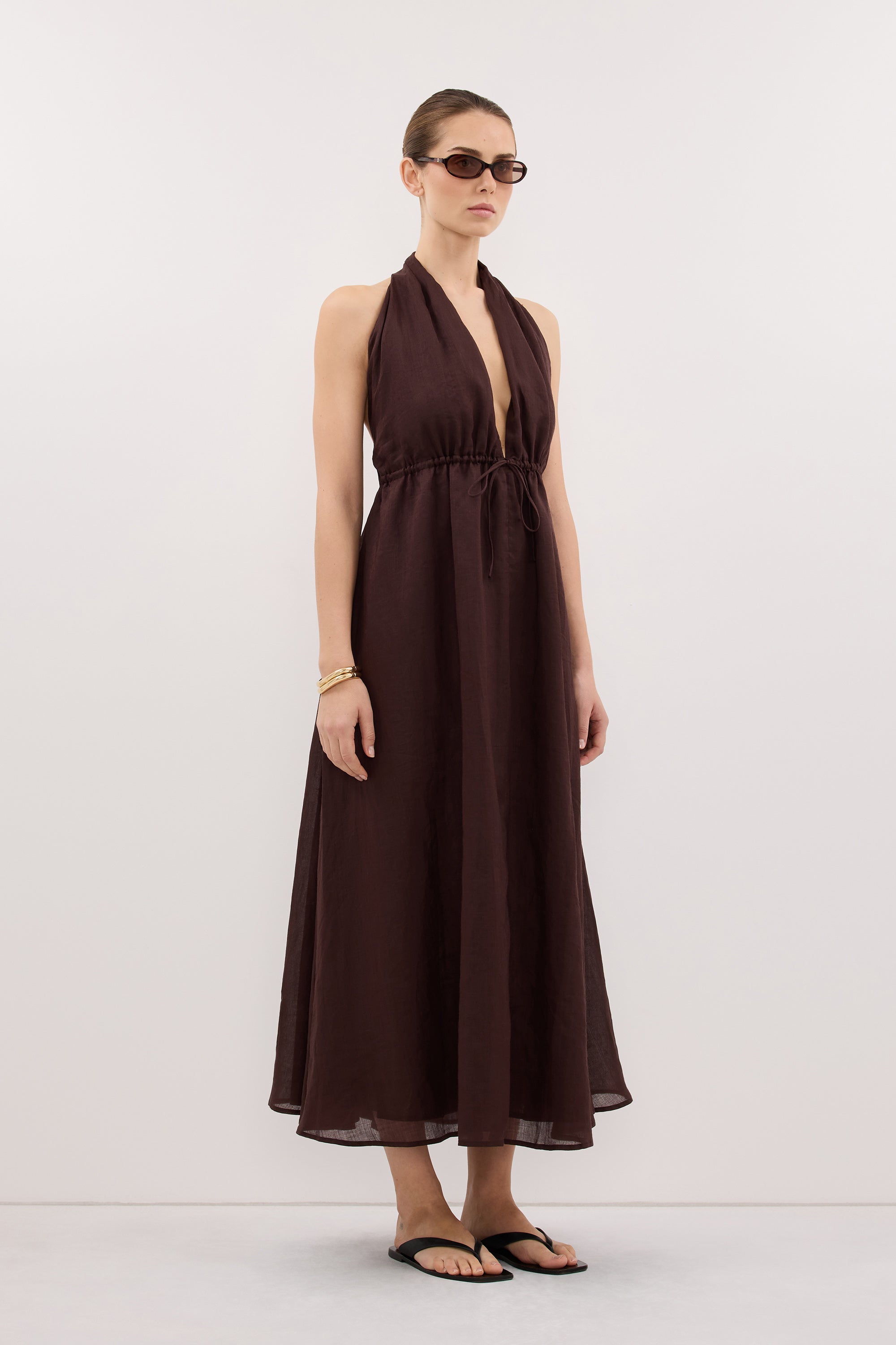 SAMMI BURNT CHOC RAMIE MIDI DRESS