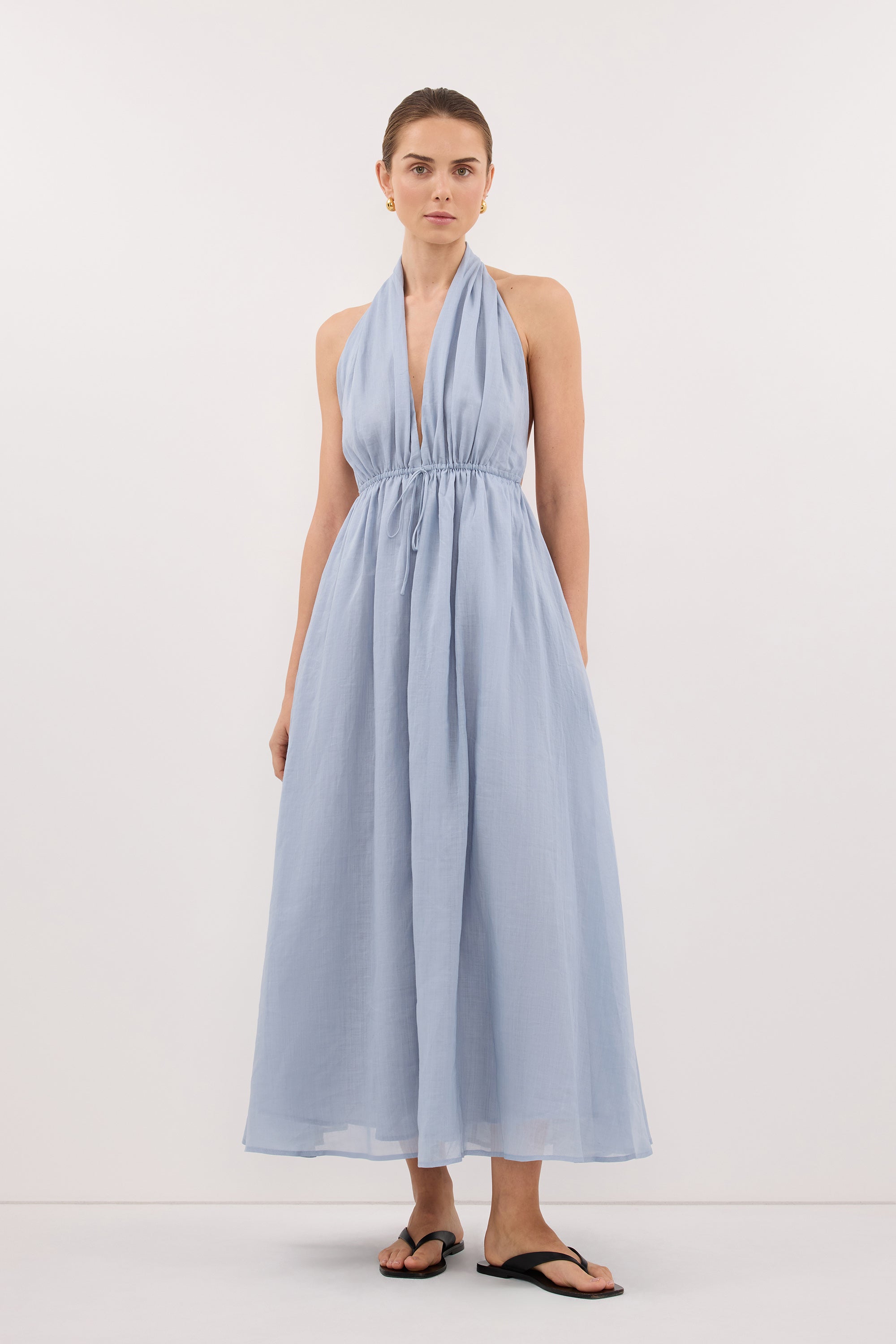 SAMMI DUSTY BLUE RAMIE MIDI DRESS