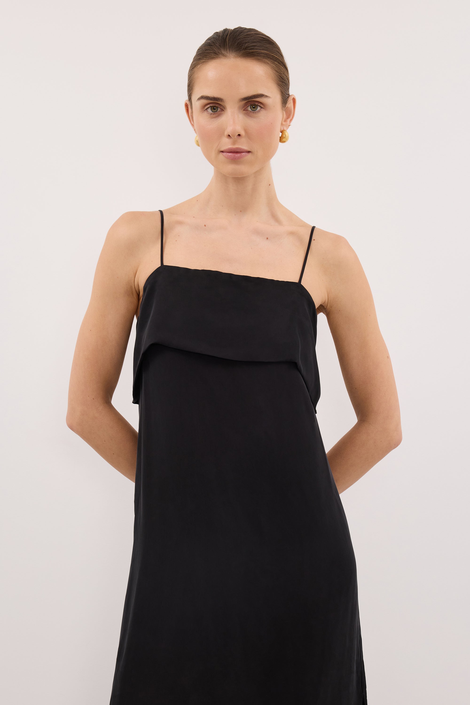 IDA BLACK CUPRO MIDI DRESS