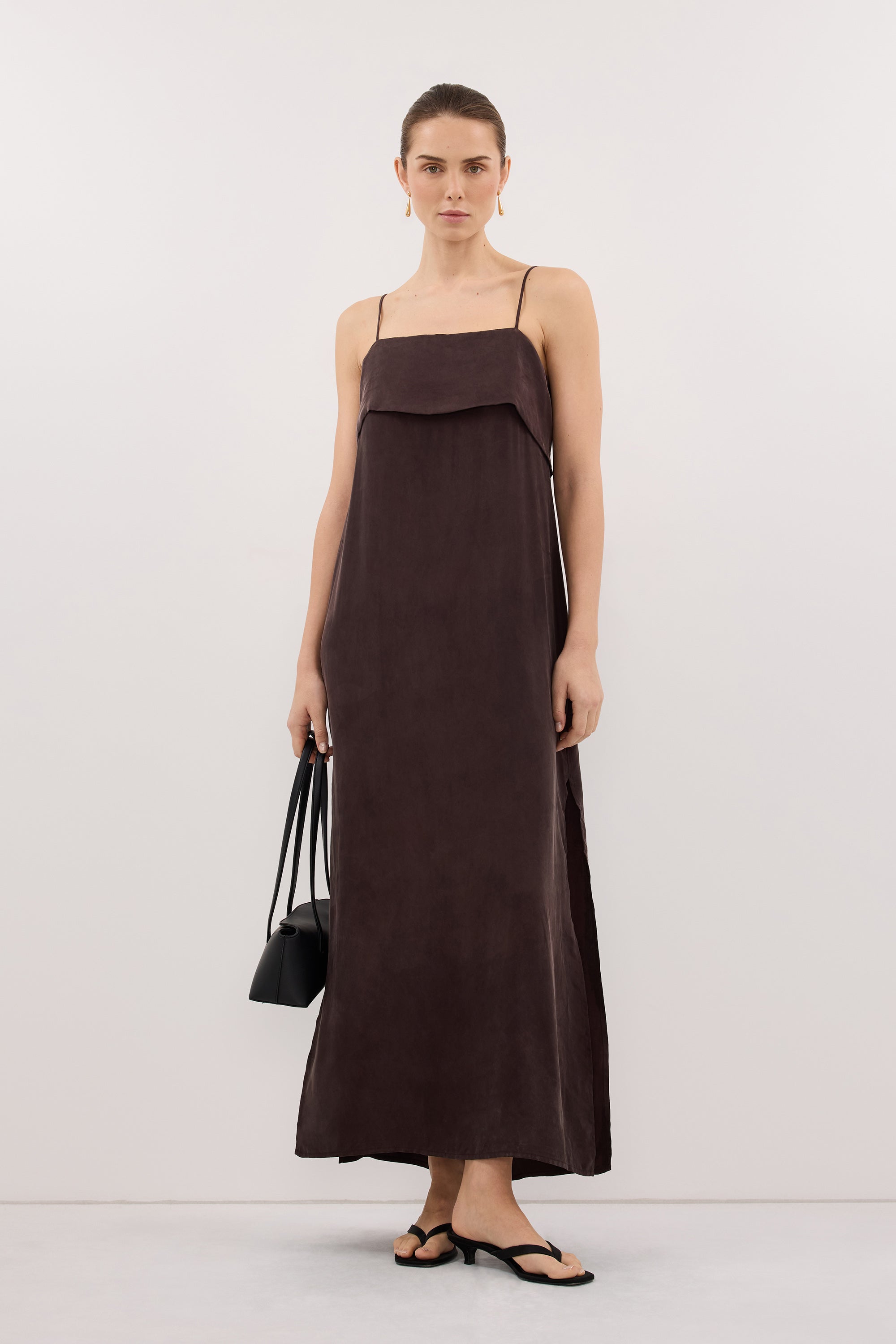 IDA PLUM CHOC CUPRO MIDI DRESS