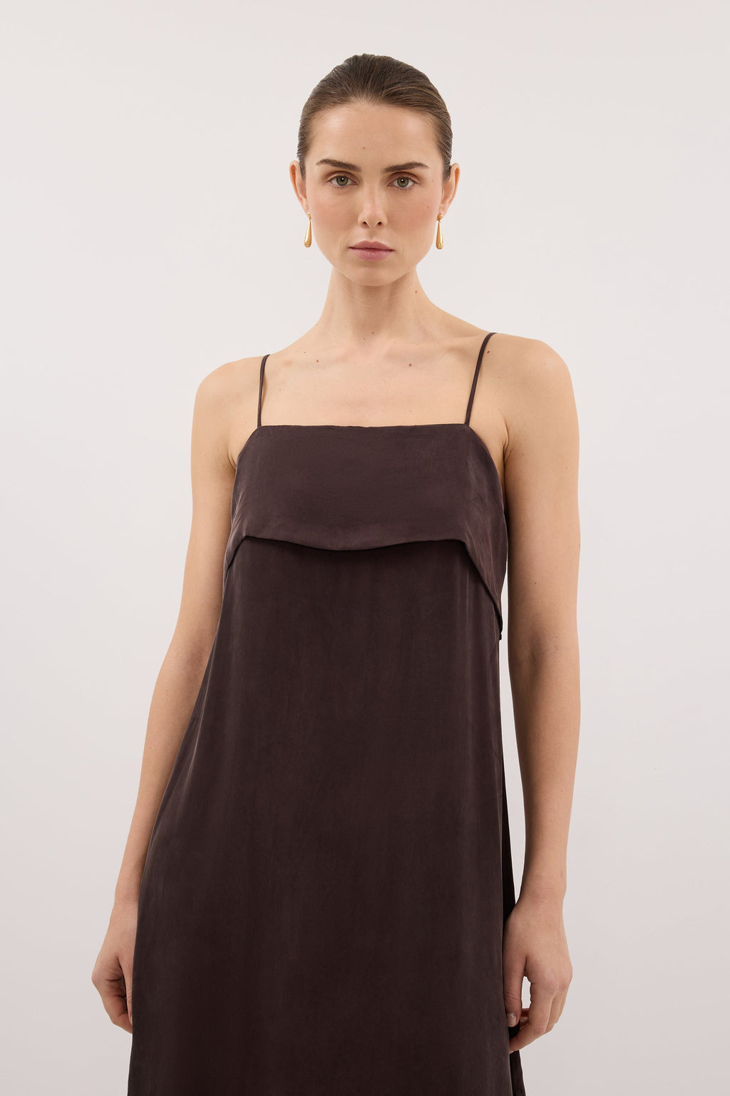 IDA PLUM CHOC CUPRO MIDI DRESS