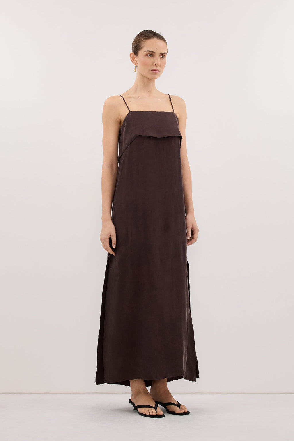 IDA PLUM CHOC CUPRO MIDI DRESS