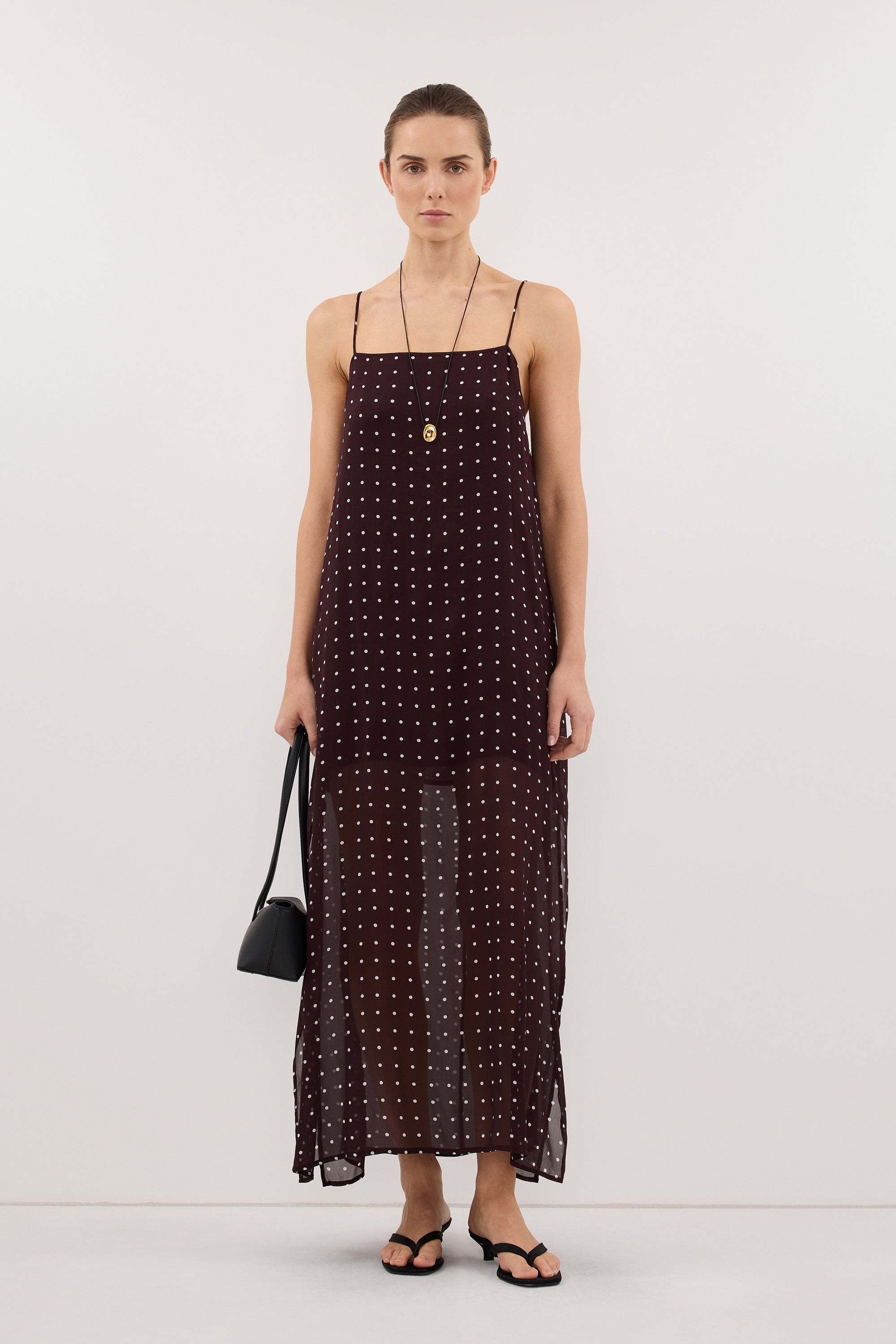 VANESSA BITTER CHOC SLEEVELESS MIDI DRESS