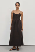ZAHARA BITTER CHOC COTTON MIDI DRESS