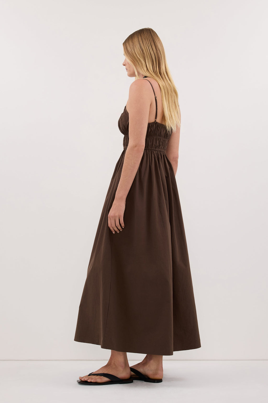 ZAHARA BITTER CHOC COTTON MIDI DRESS