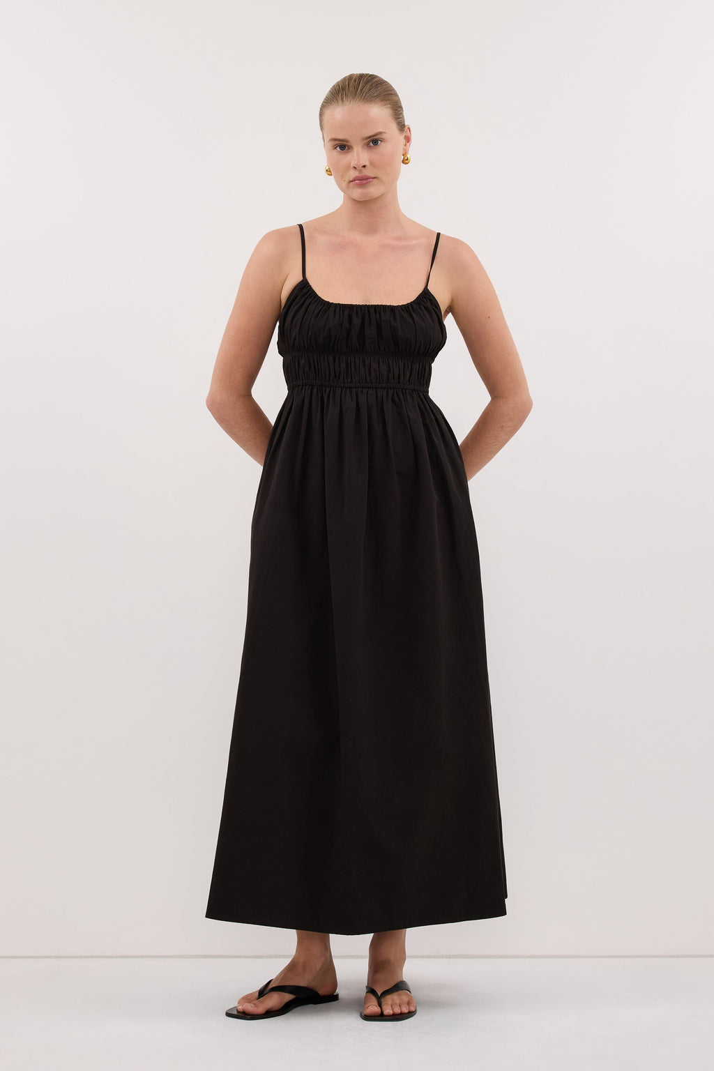ZAHARA BLACK COTTON MIDI DRESS