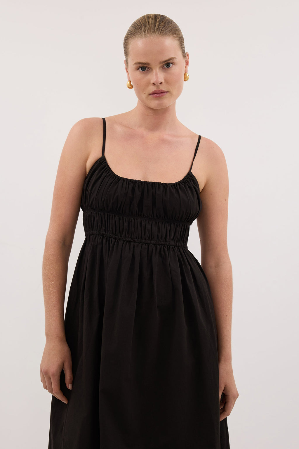 ZAHARA BLACK COTTON MIDI DRESS