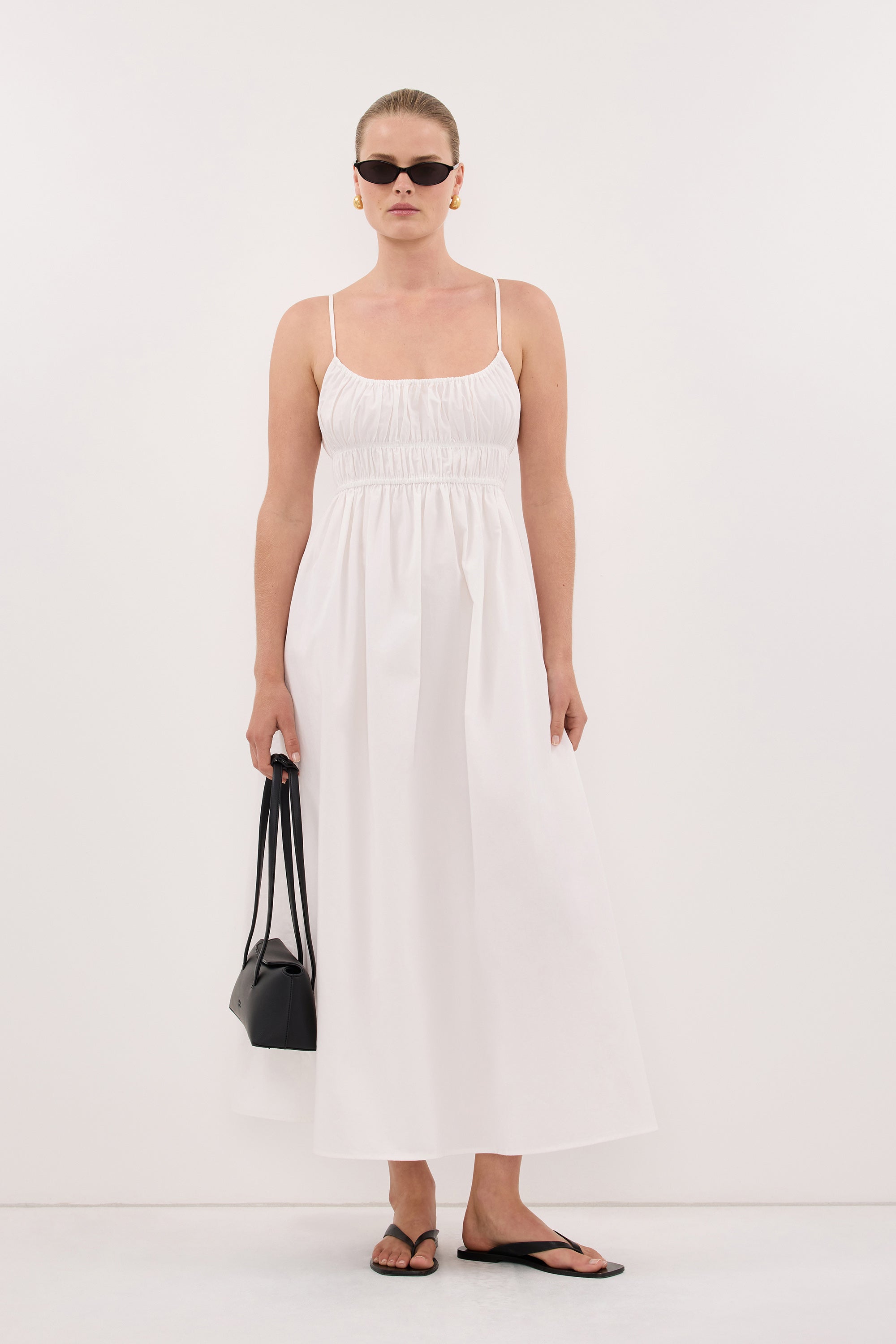 ZAHARA WHITE COTTON MIDI DRESS