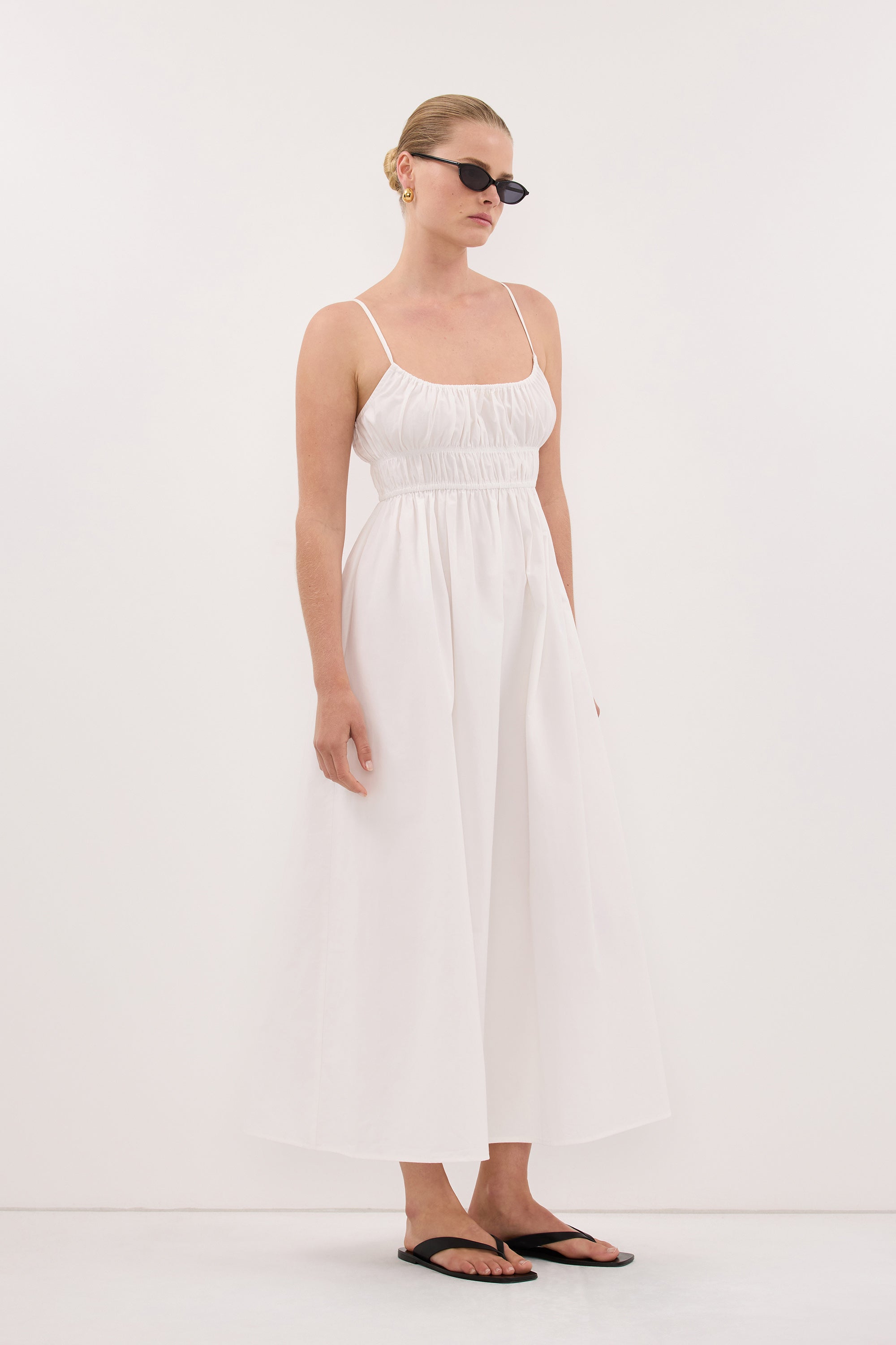 ZAHARA WHITE COTTON MIDI DRESS