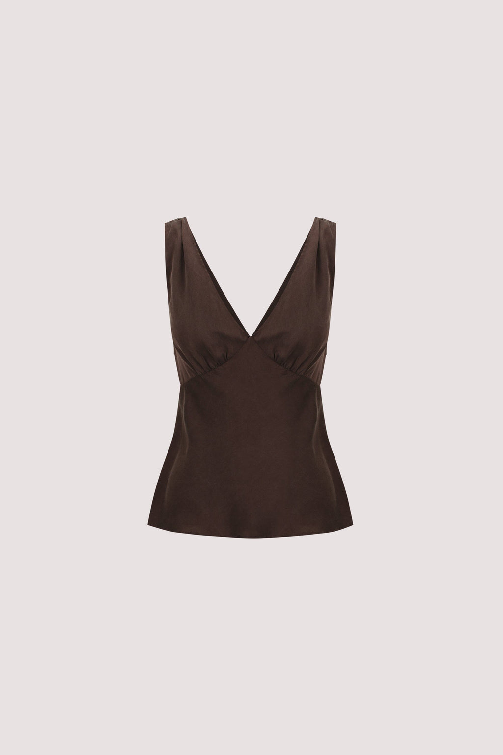 JORJA BITTER CHOC SLEEVELESS SILK TOP