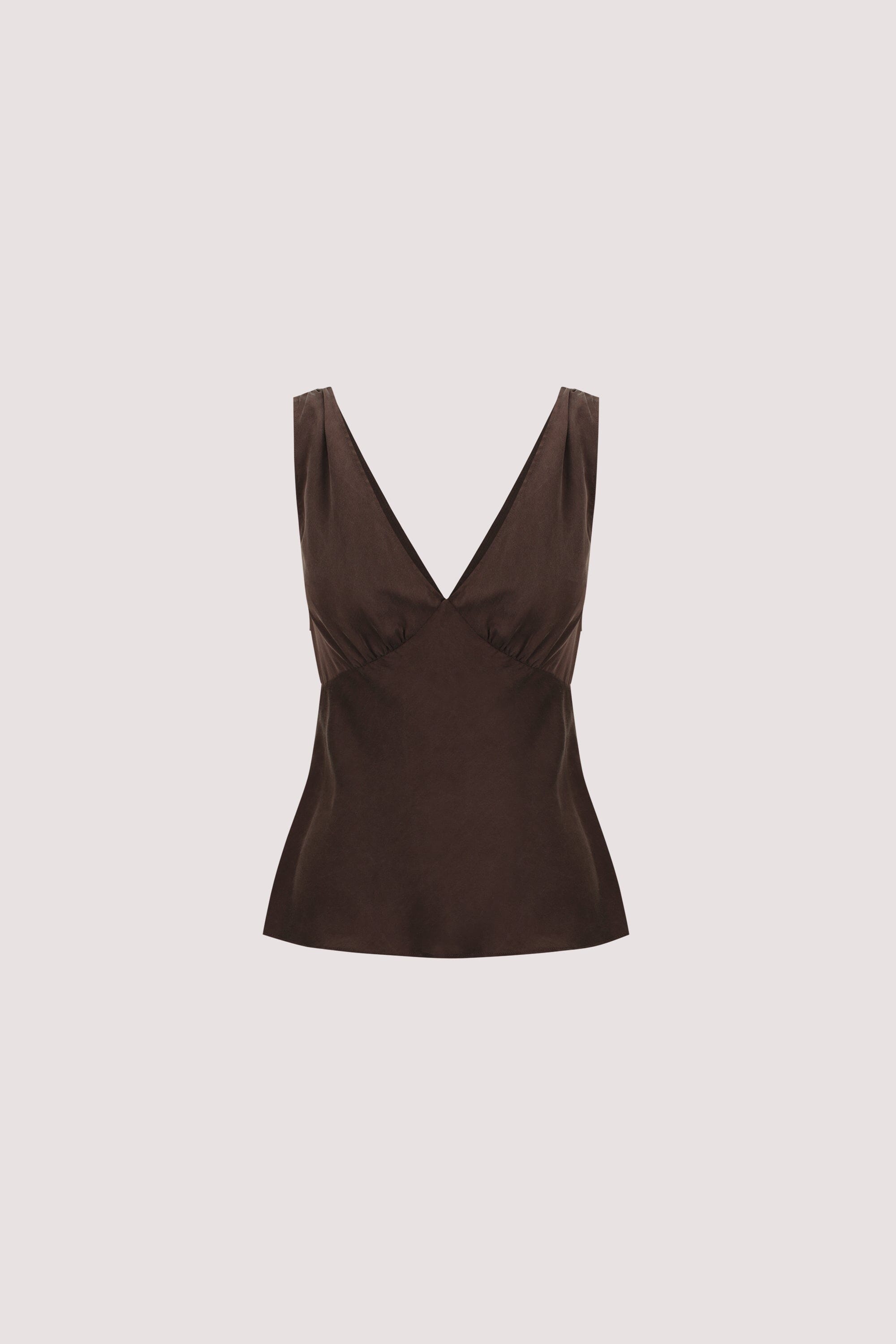 JORJA BITTER CHOC SLEEVELESS SILK TOP