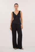 JORJA BLACK SLEEVELESS SILK TOP