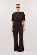 CORY BITTER CHOC SILK ASYM BATWING TOP