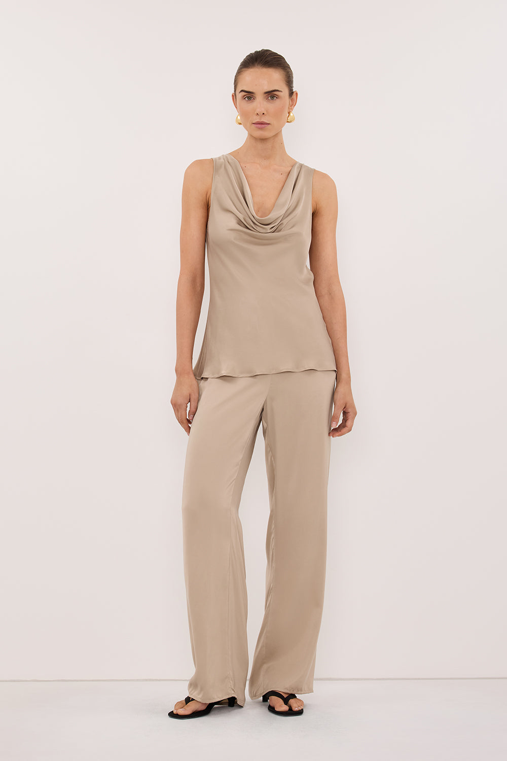 PEYTON GOLD SILK COWL TOP