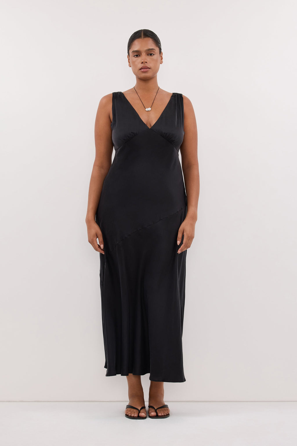 MILA BLACK SILK MIDI DRESS