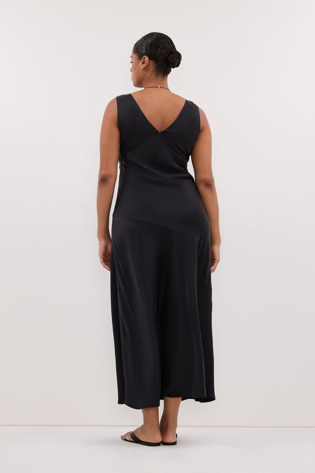 MILA BLACK SILK MIDI DRESS