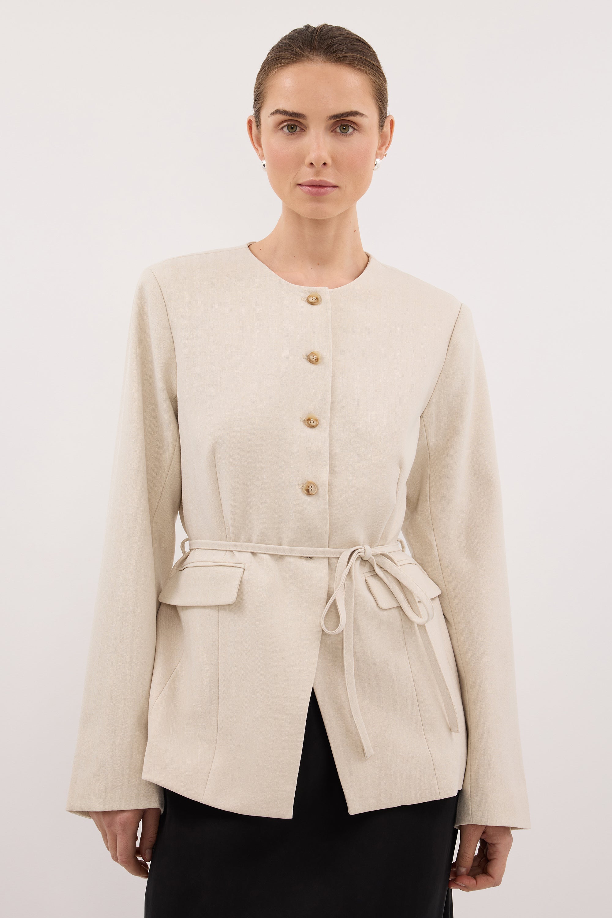 CYRUS BONE COLLARLESS BLAZER