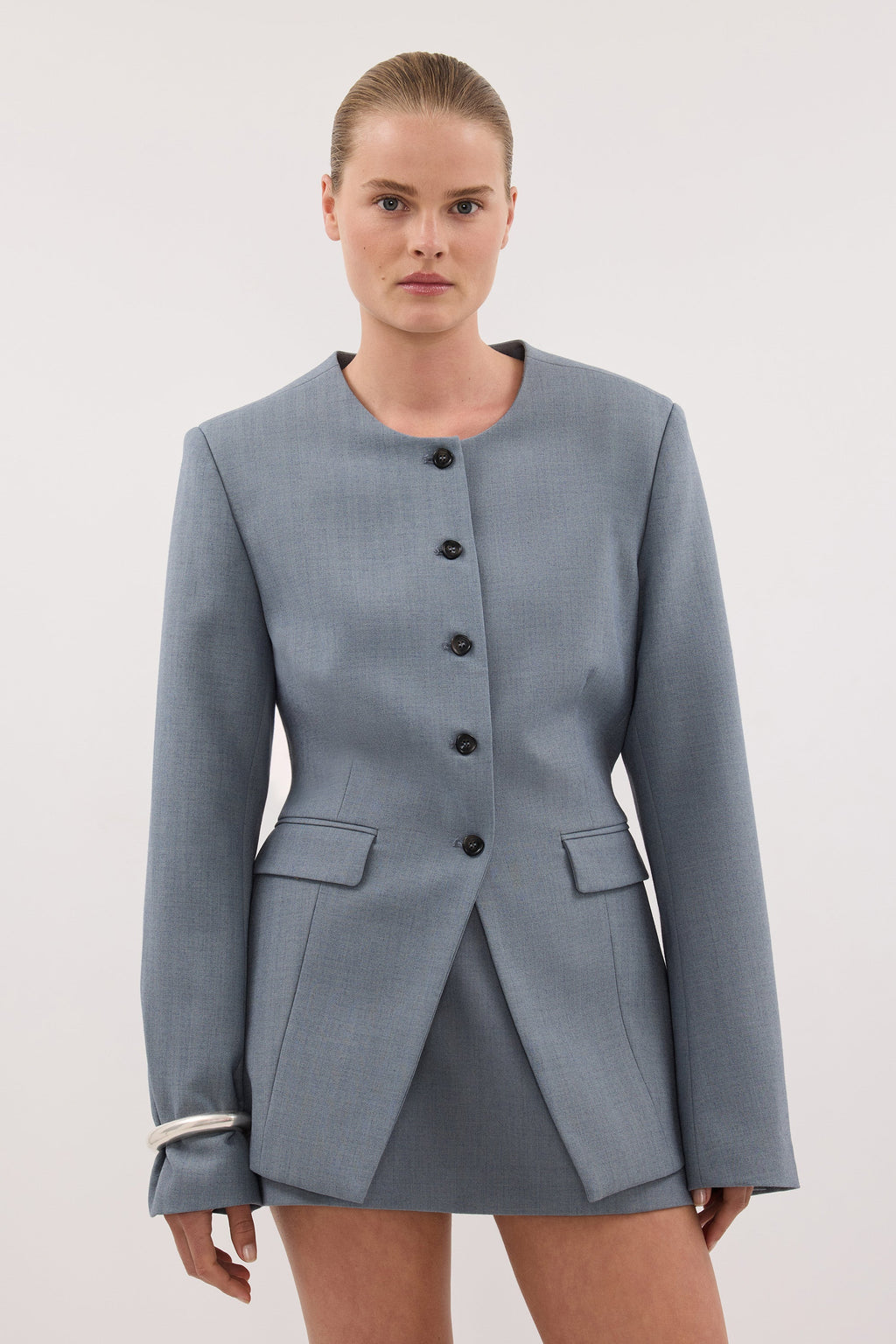 PEYTON DUSTY BLUE COLLARLESS BLAZER