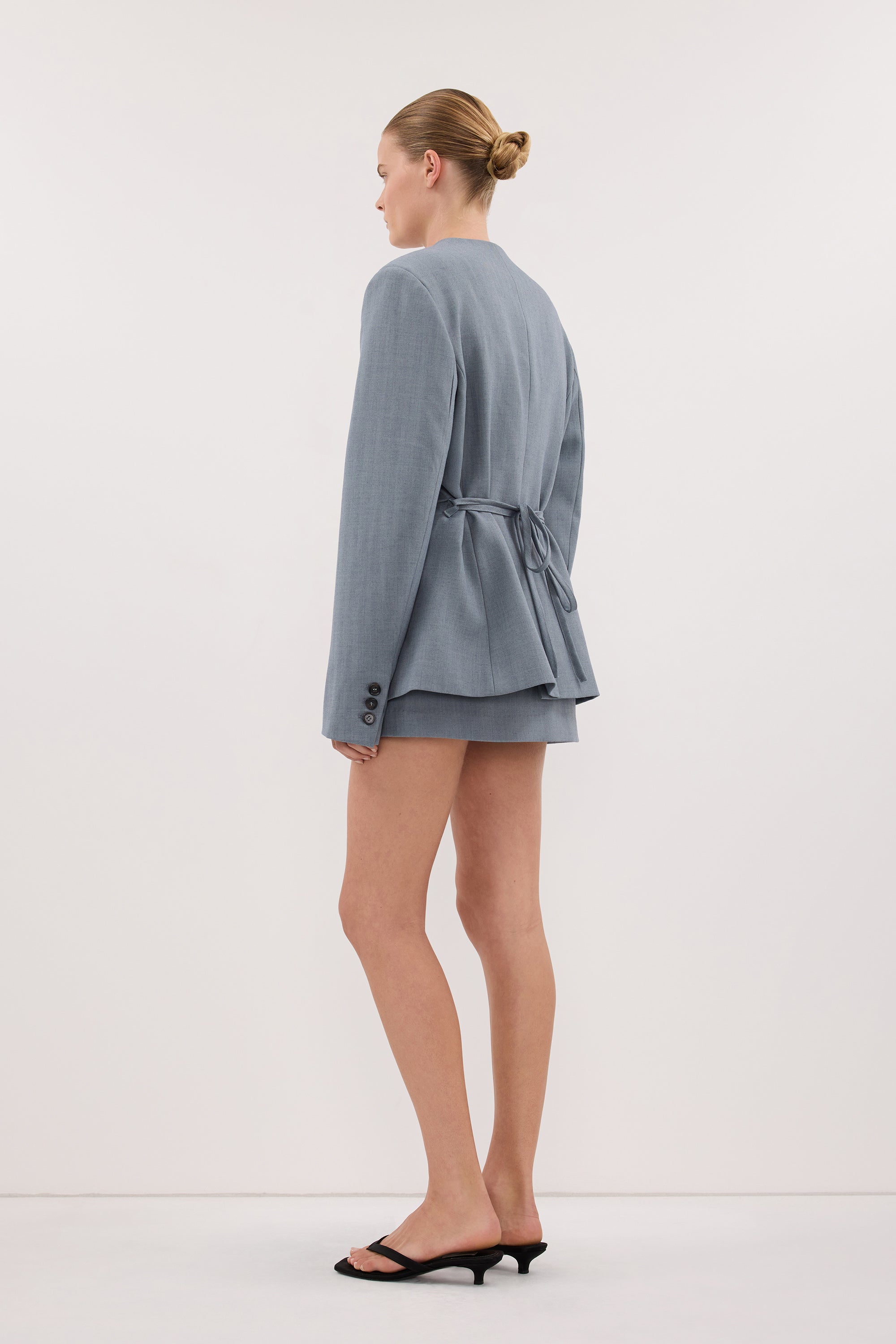 PEYTON DUSTY BLUE COLLARLESS BLAZER
