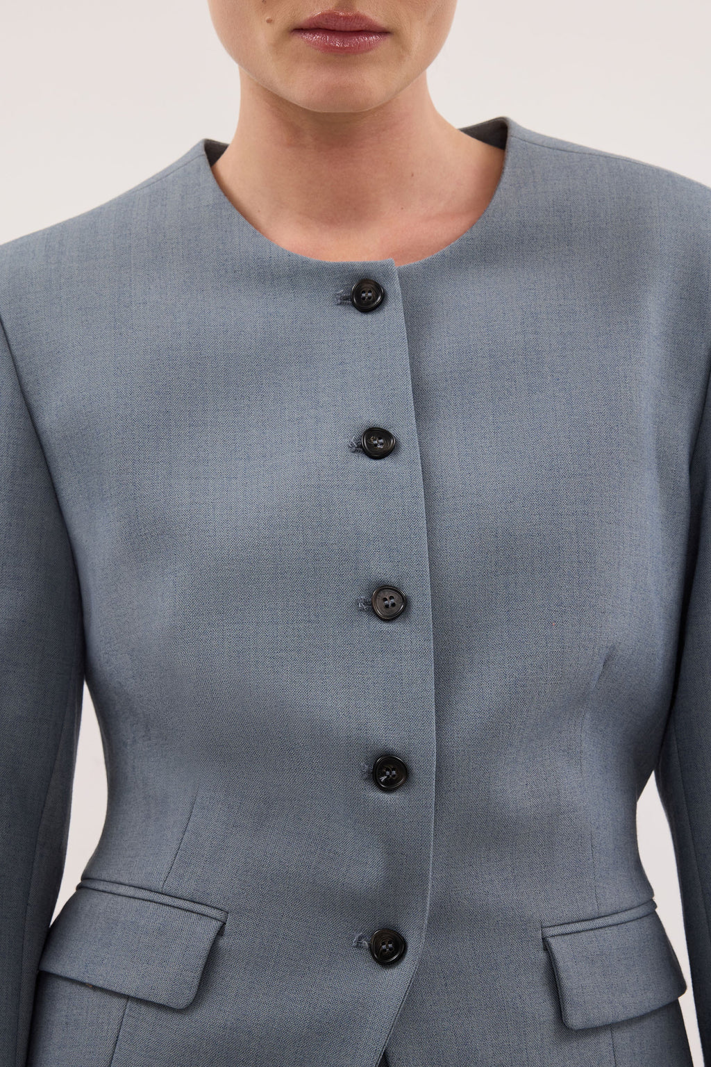 PEYTON DUSTY BLUE COLLARLESS BLAZER