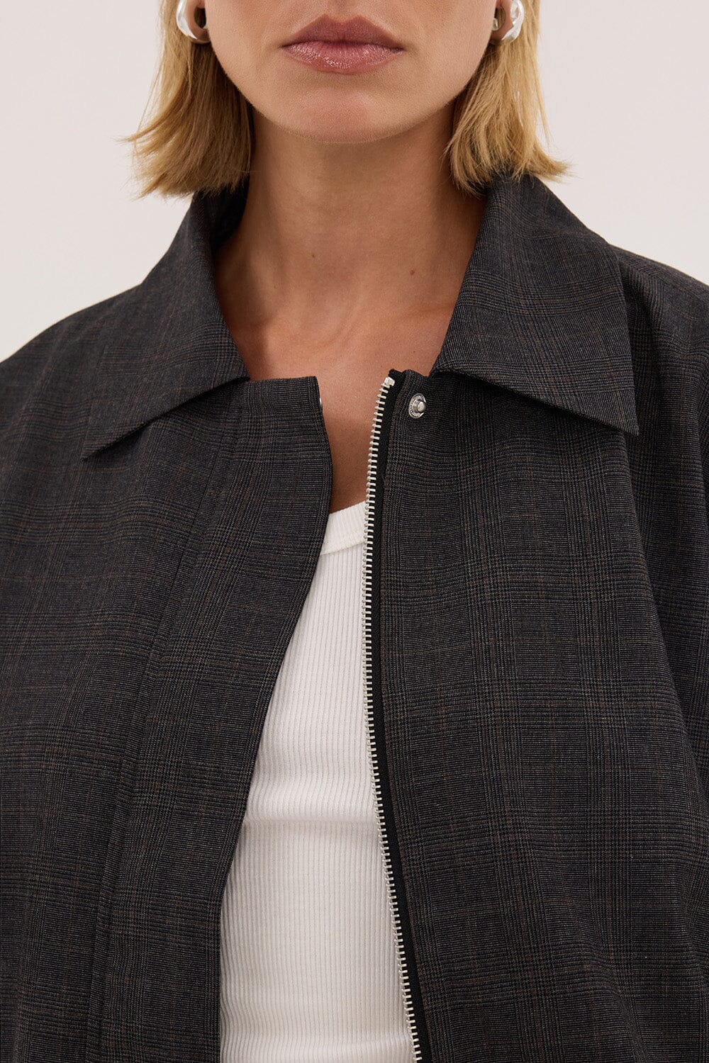 MARCO GREY PLAID BOMBER JACKET