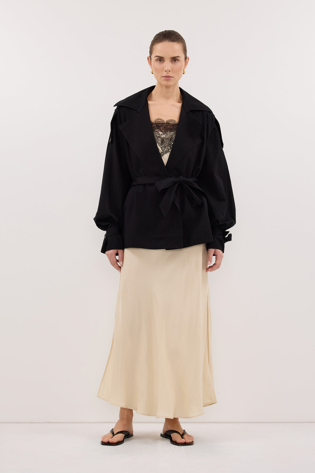 NINA BLACK LIGHTWEIGHT MINI TRENCH