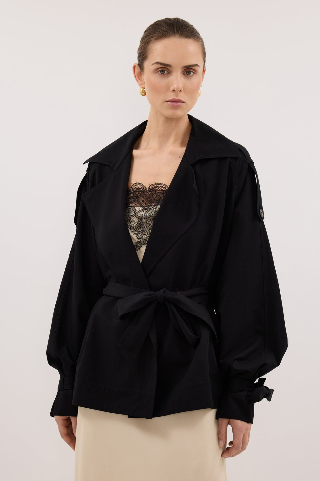 NINA BLACK LIGHTWEIGHT MINI TRENCH
