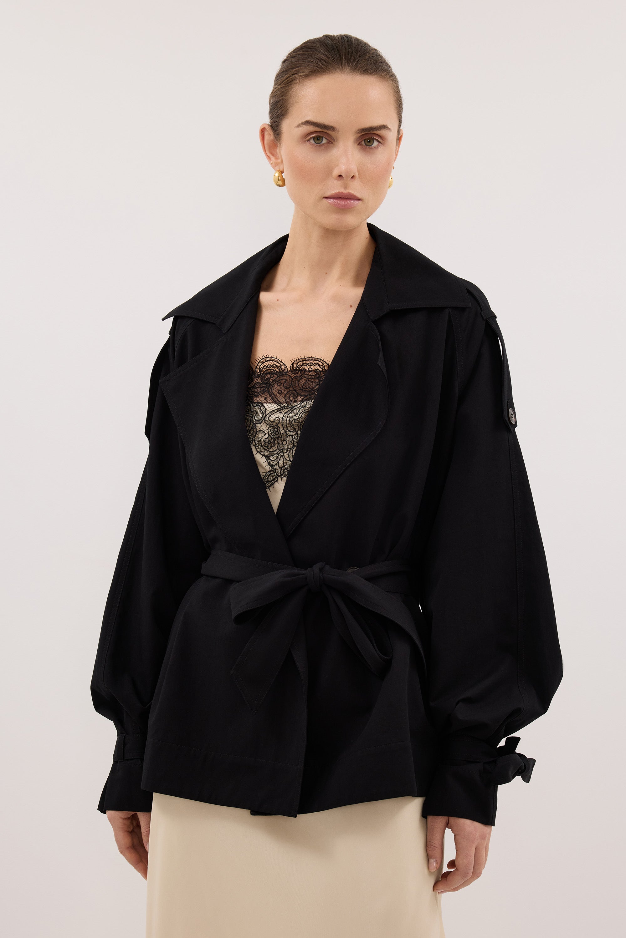 NINA BLACK LIGHTWEIGHT MINI TRENCH