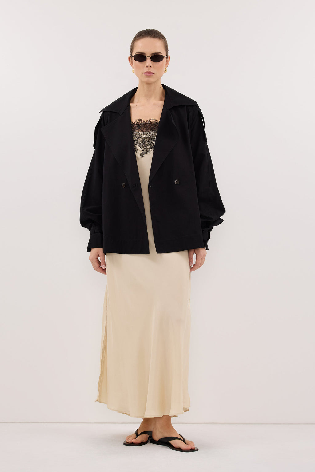 NINA BLACK LIGHTWEIGHT MINI TRENCH