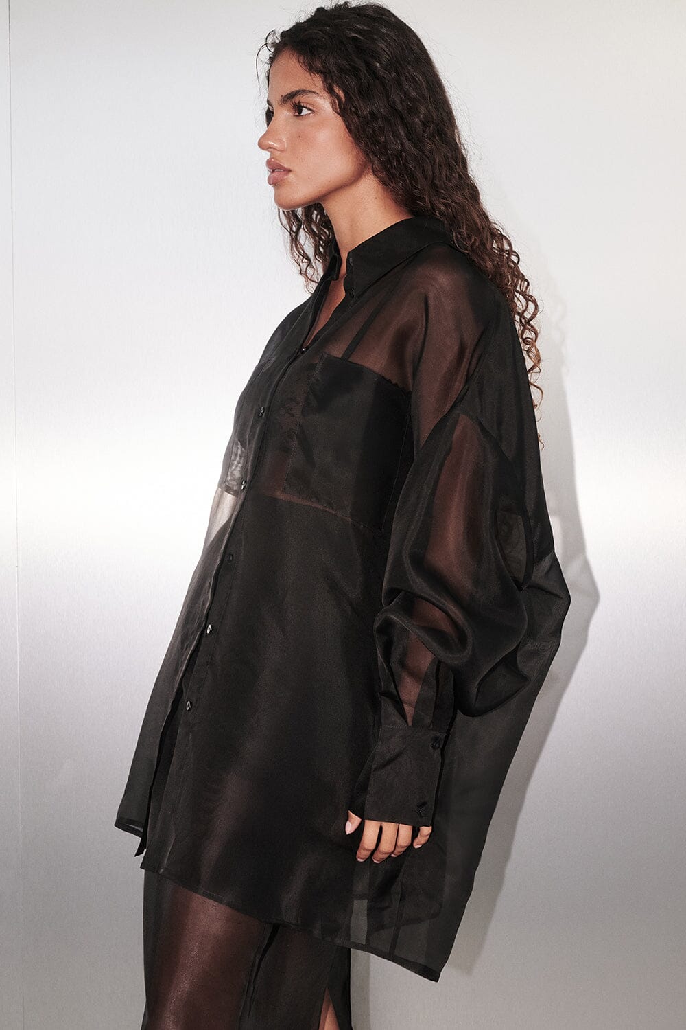 SIAN BLACK SILK ORGANZA SHIRT
