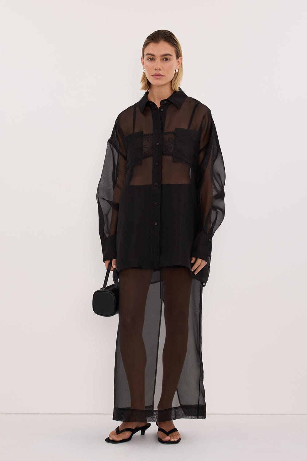 SIAN BLACK SILK ORGANZA SHIRT