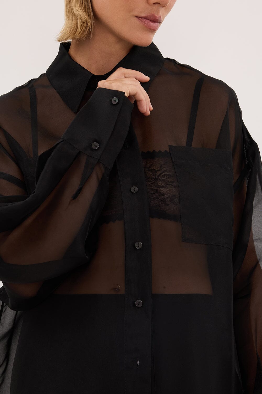 SIAN BLACK SILK ORGANZA SHIRT