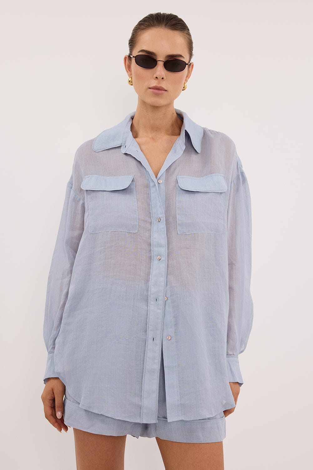 TENLEY DUSTY BLUE RAMIE SHIRT