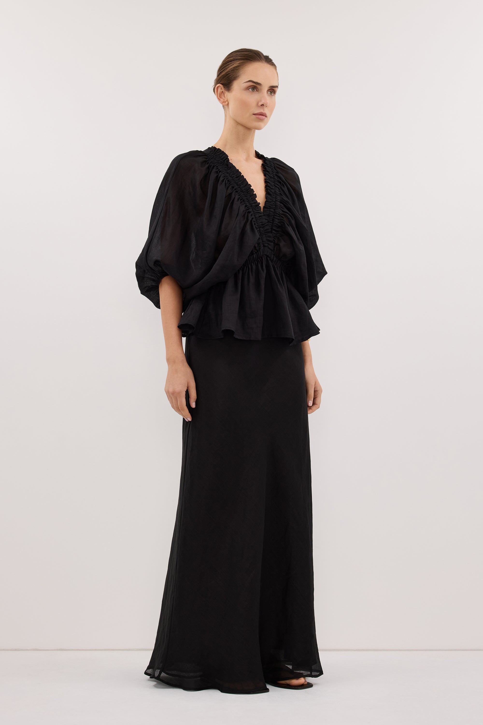 BRIELLE BLACK RAMIE LONG SLEEVE TOP