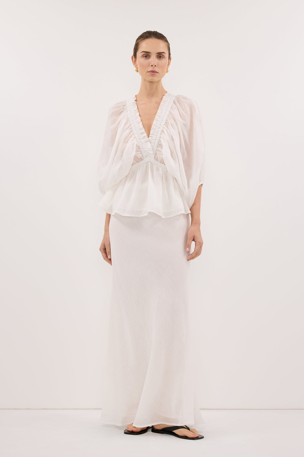 BRIELLE WHITE RAMIE LONG SLEEVE TOP