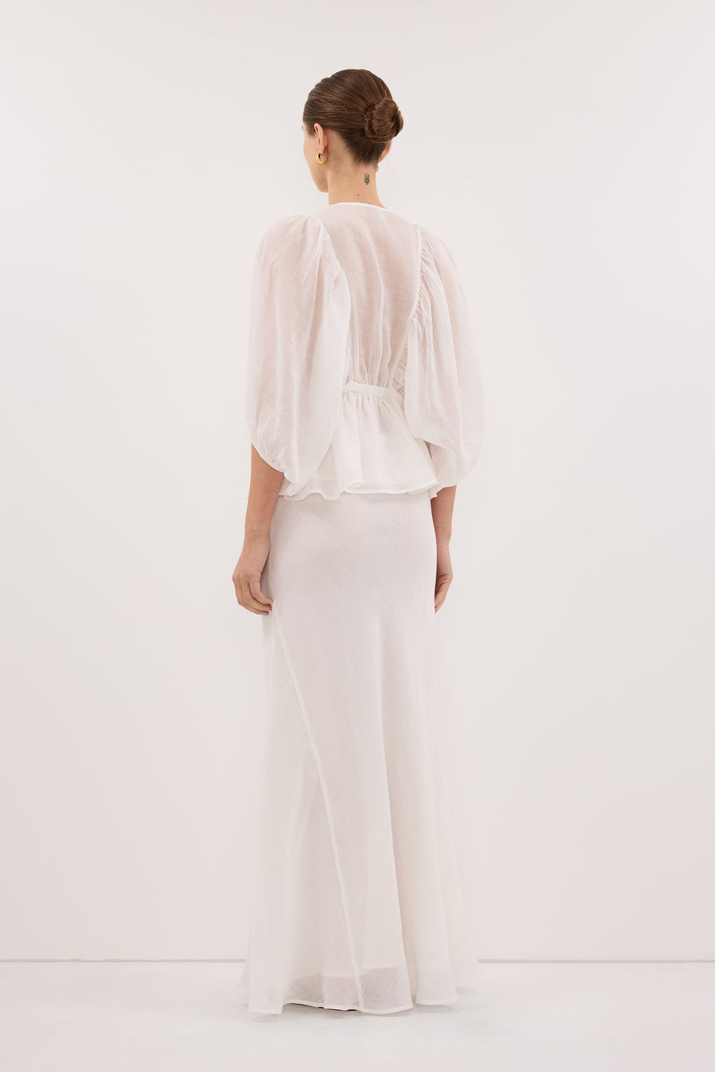BRIELLE WHITE RAMIE LONG SLEEVE TOP