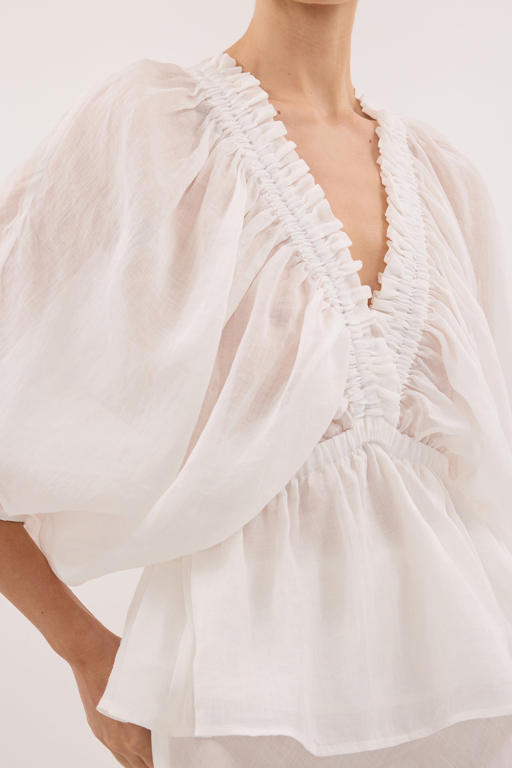 BRIELLE WHITE RAMIE LONG SLEEVE TOP