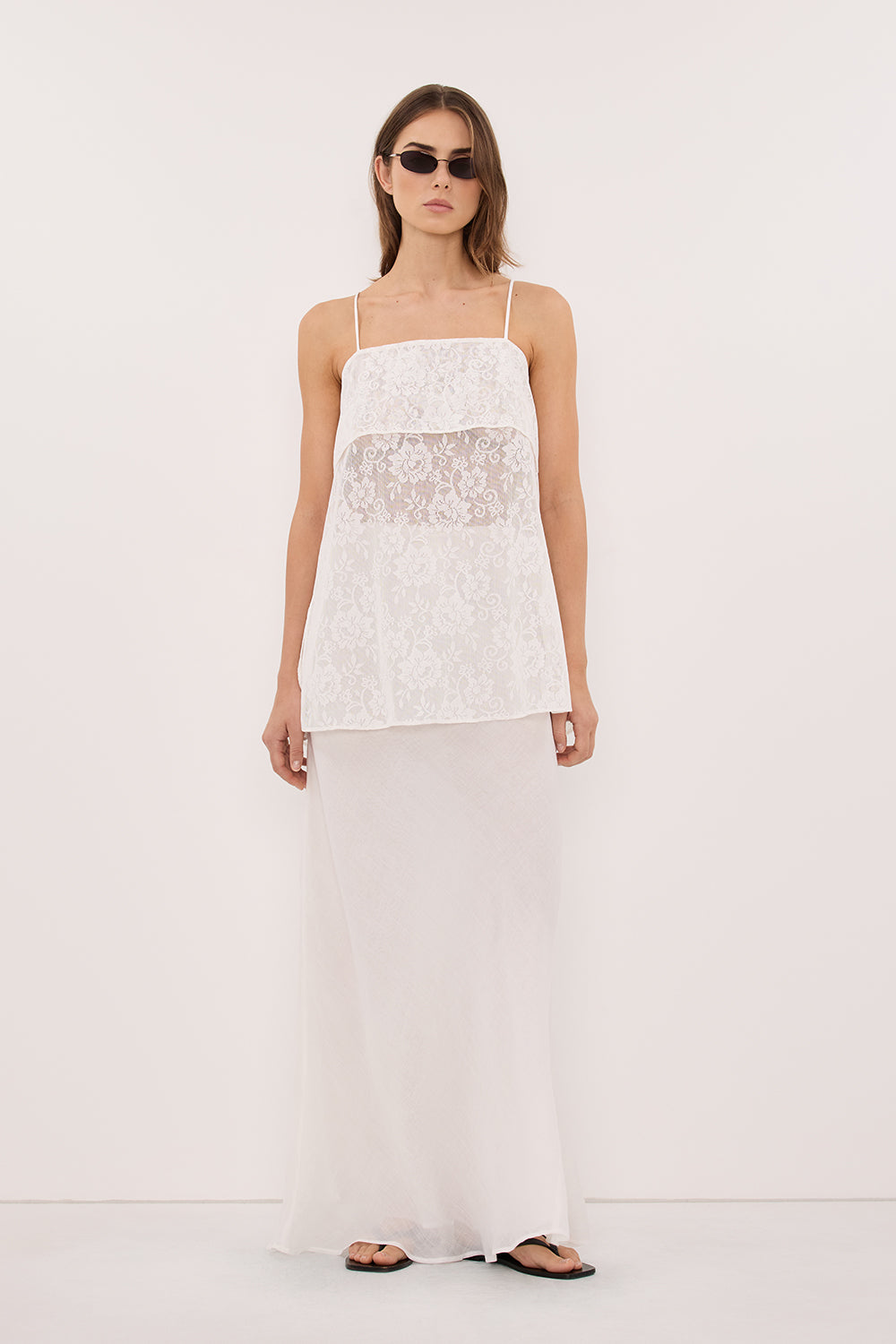 ANYA WHITE LACE WATERFALL TOP