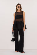 SIAN BLACK SILK ORGANZA DROP WAIST TOP