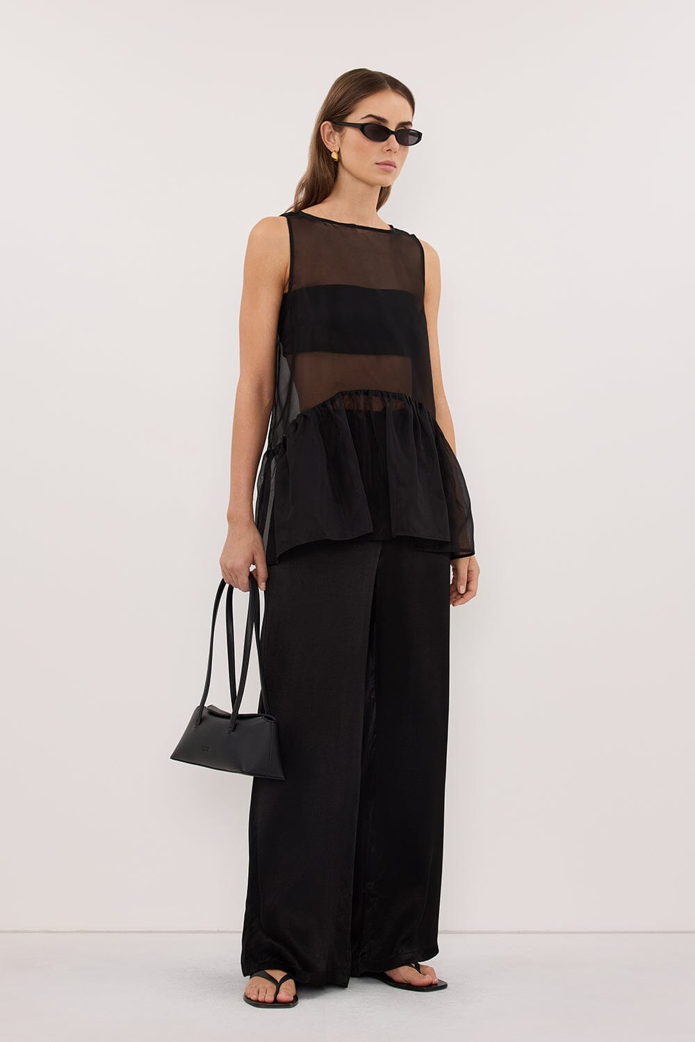 SIAN BLACK SILK ORGANZA DROP WAIST TOP