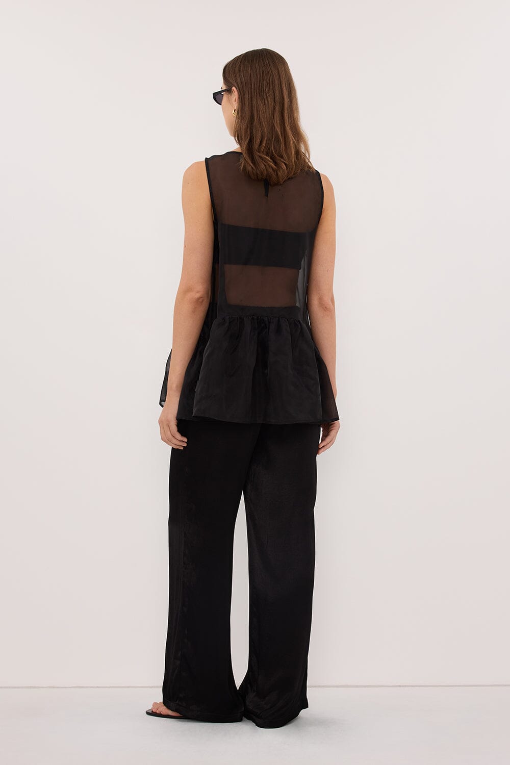 SIAN BLACK SILK ORGANZA DROP WAIST TOP