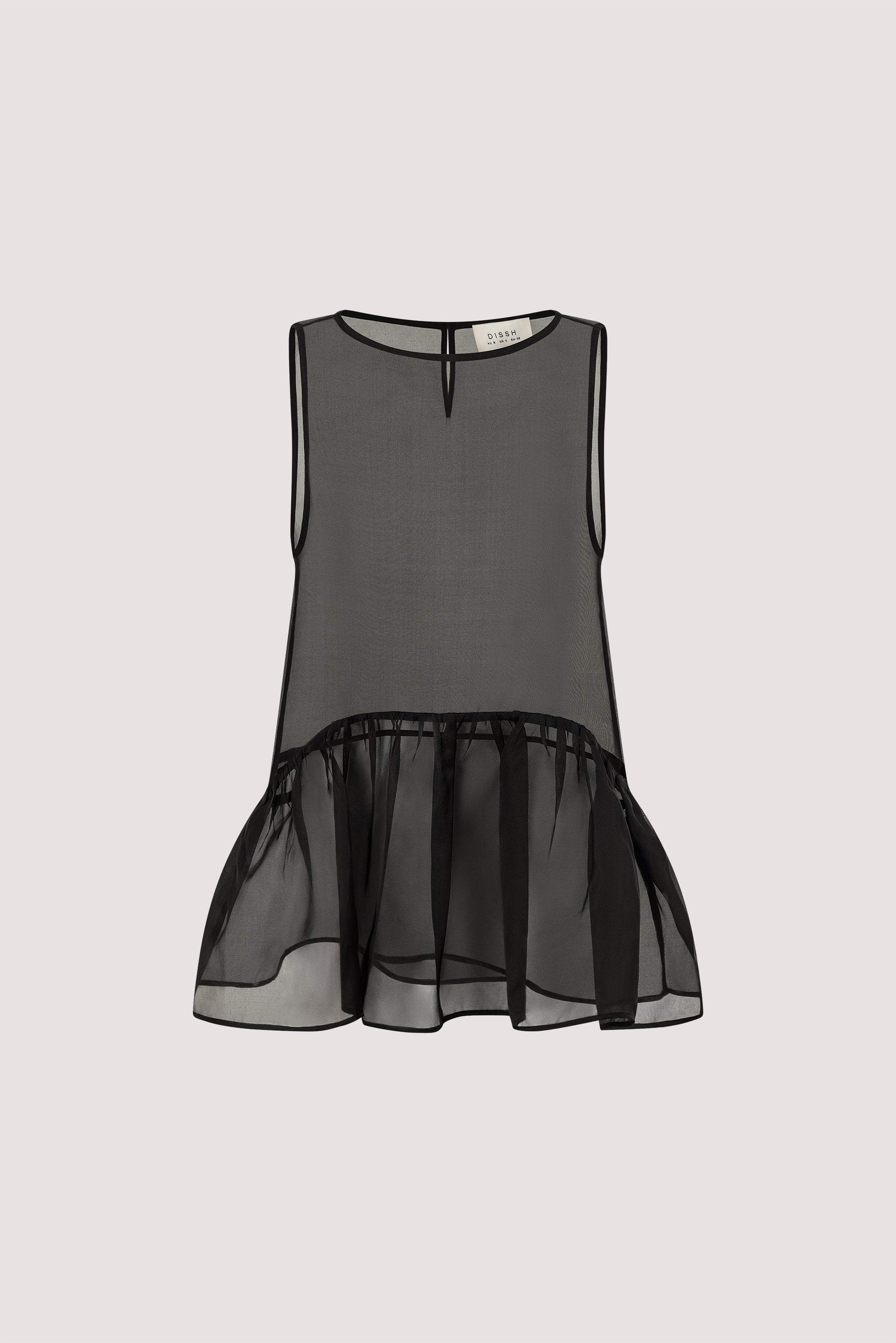 SIAN BLACK SILK ORGANZA DROP WAIST TOP