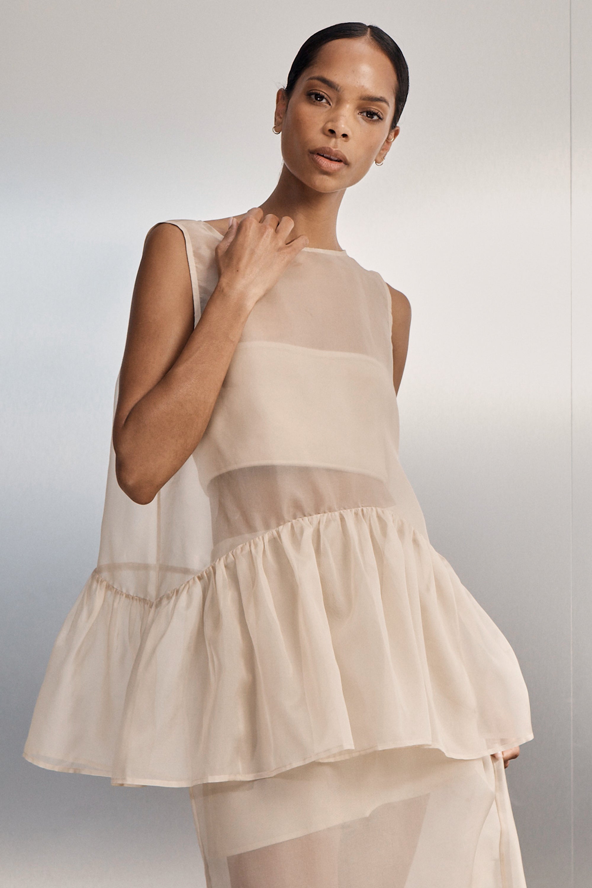 SIAN GOLD SILK ORGANZA DROP WAIST TOP