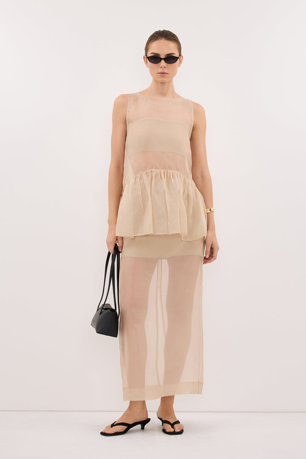 SIAN GOLD SILK ORGANZA DROP WAIST TOP