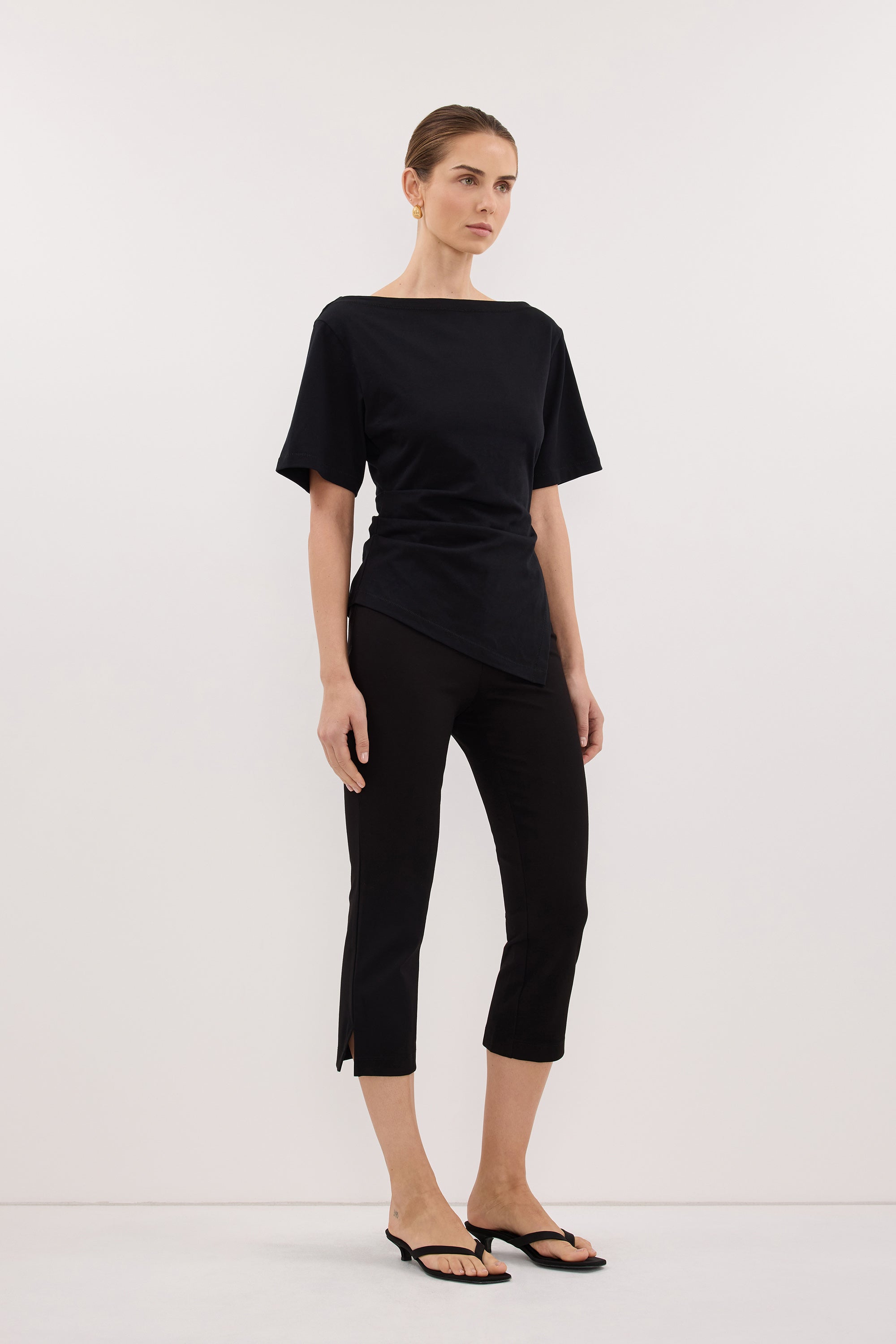 SWANN BLACK ASYM BOAT NECK TEE
