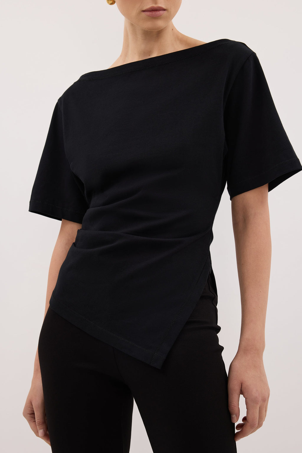 SWANN BLACK ASYM BOAT NECK TEE
