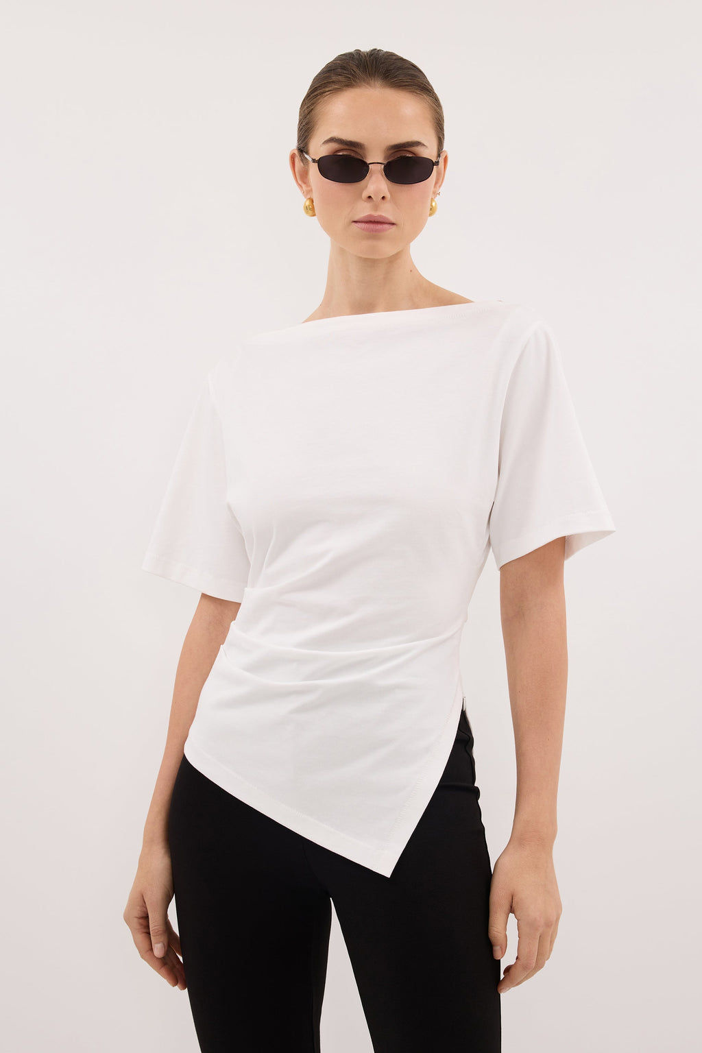 SWANN WHITE ASYM BOAT NECK TEE
